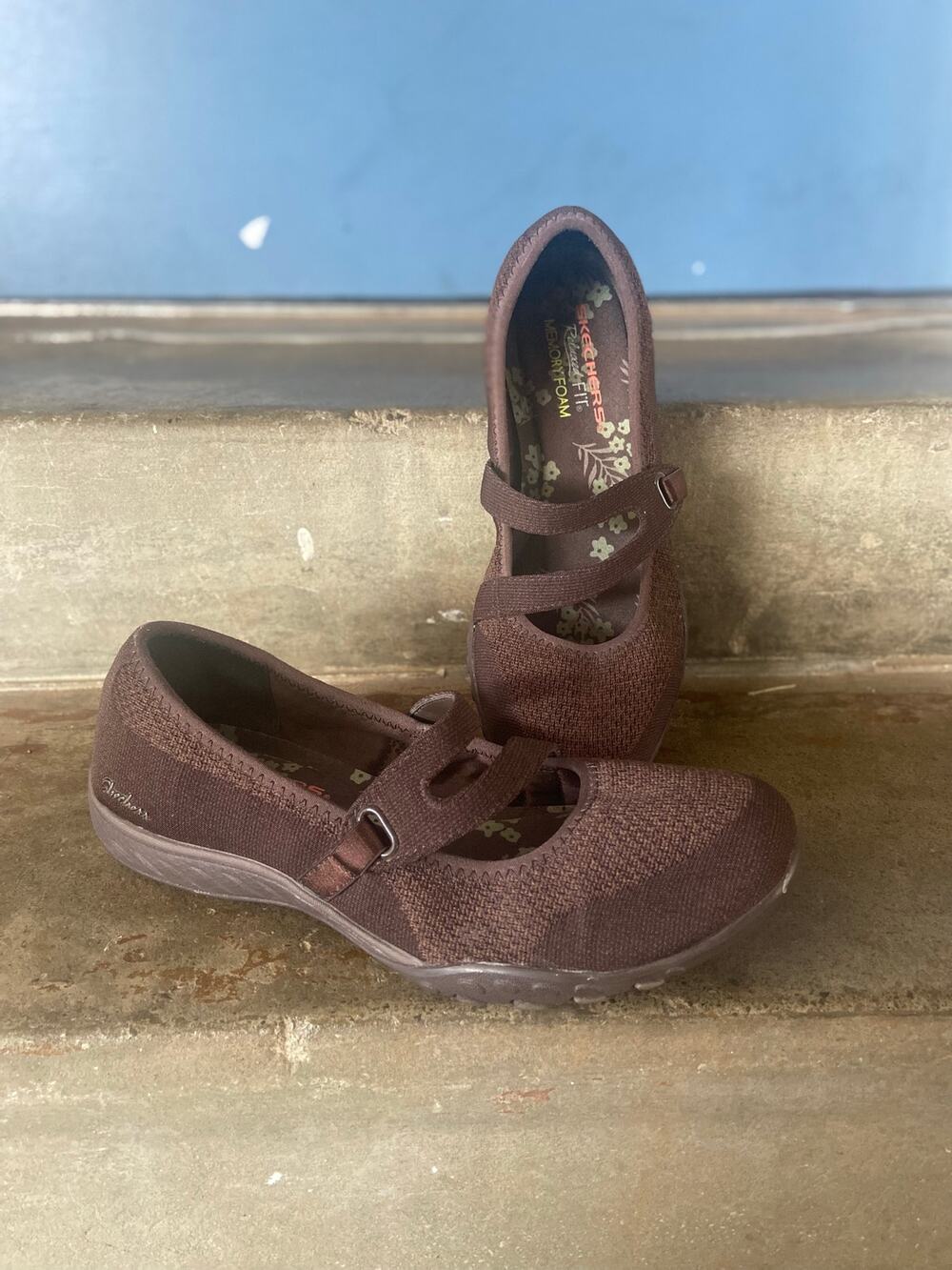 Skechers Relaxed Fit chocolate brown Mary Jane style slip on shoe